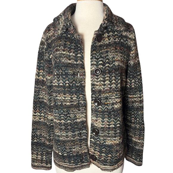 Christopher & Banks Cardigan Sweater Womens Medium Multicolored Textured Boxy - Picture 4 of 11